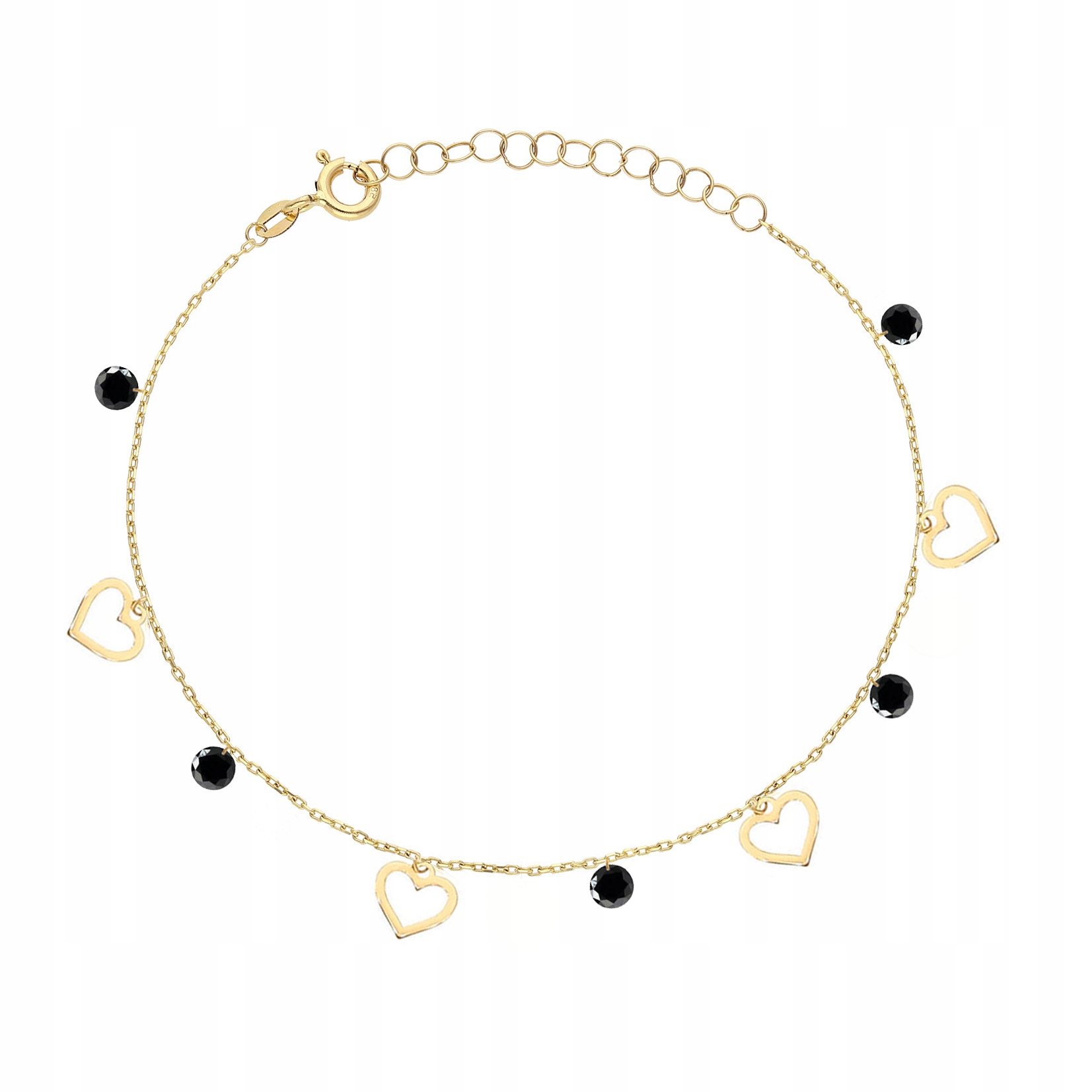 Zlatý náramek na nohu srdce s černými zirkony PR.585 21-24 cm