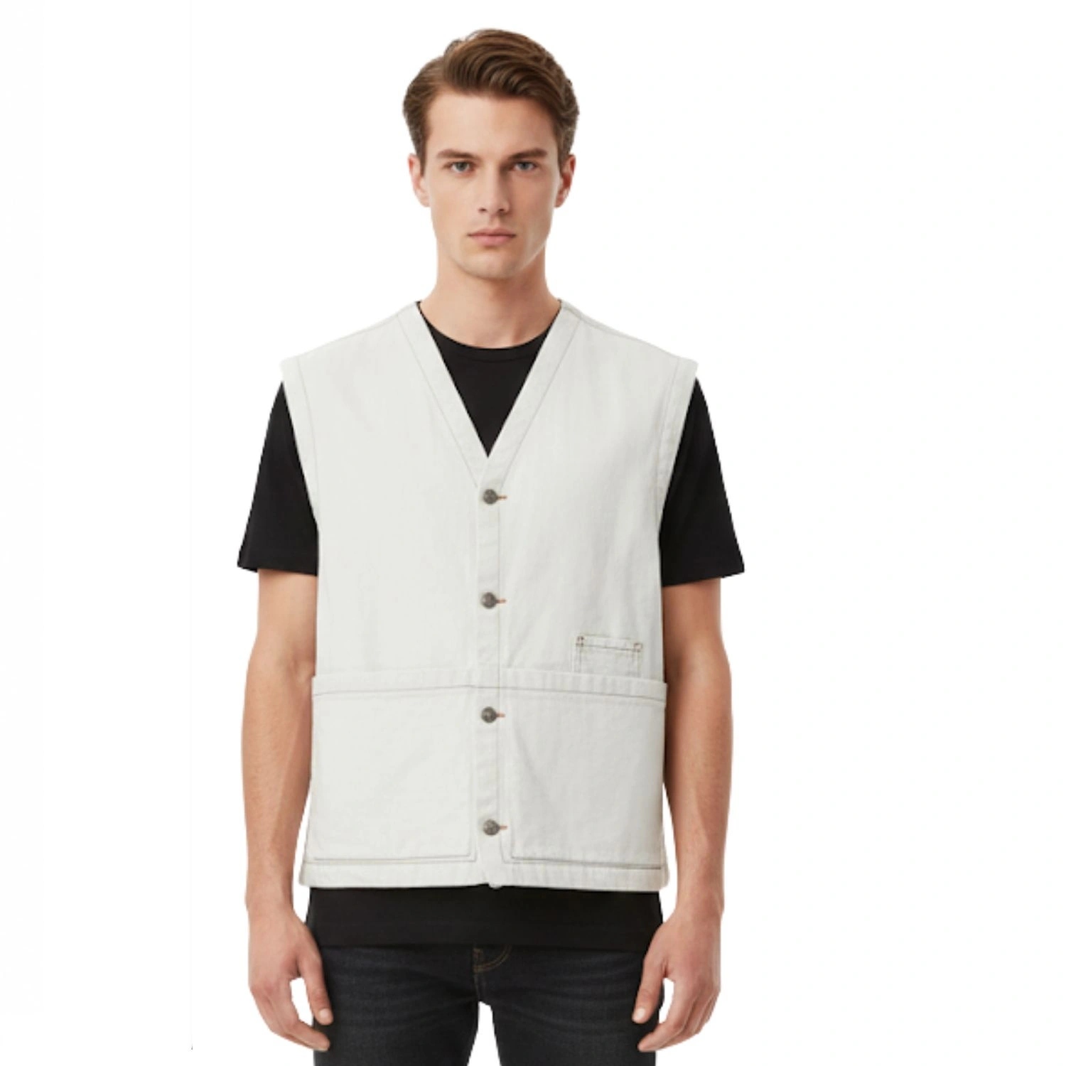 Pánská klasická džínová vesta Zara Světle šedá Off-White vel. S/m