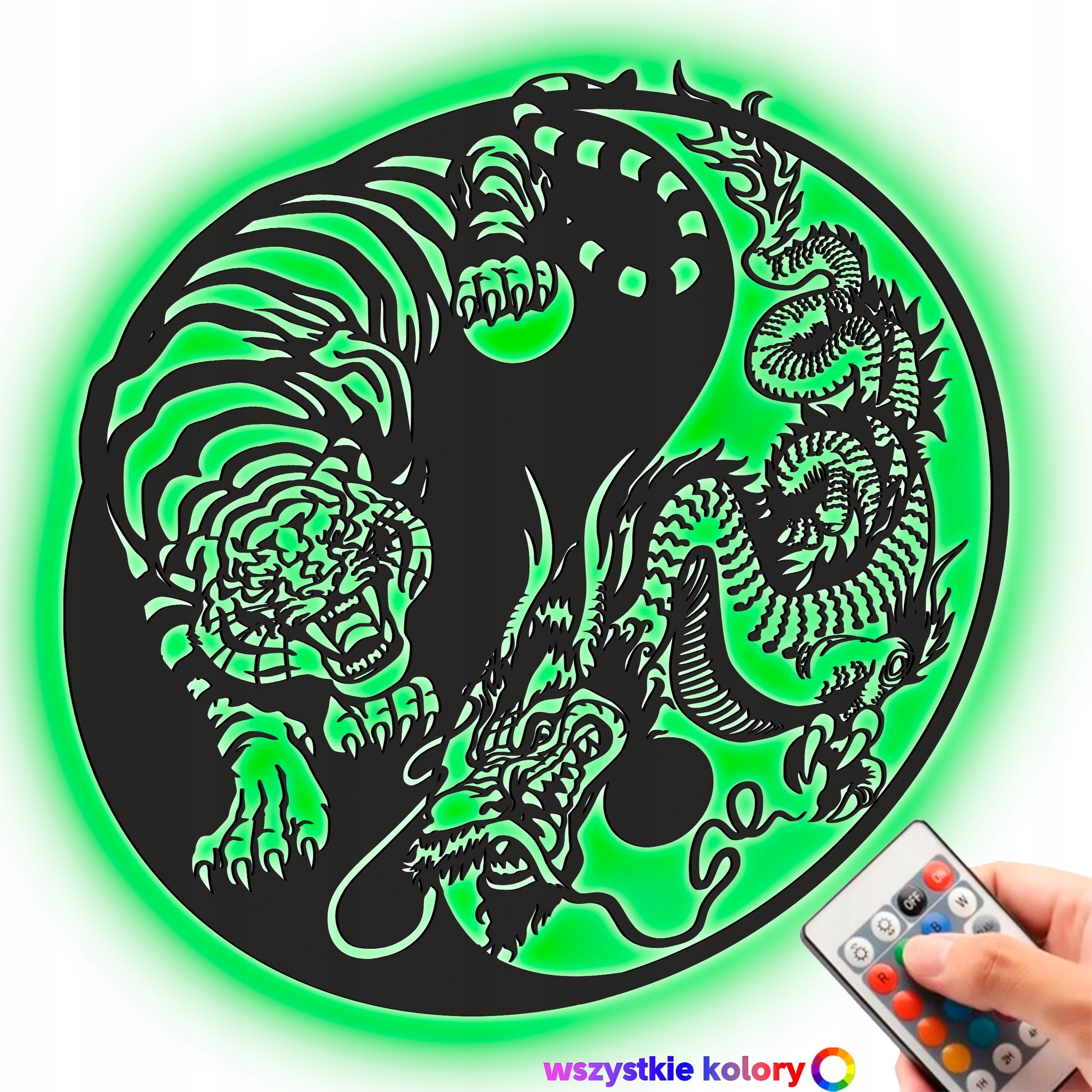 Drevený 3D obraz Tiger a drak Yin Yang Nástenná nočná lampa Led XL