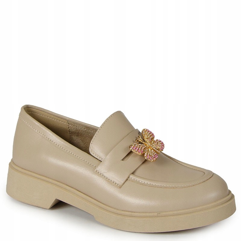 Chebello 4379 Béžové Kožené Mokasíny S Ozdobou 41