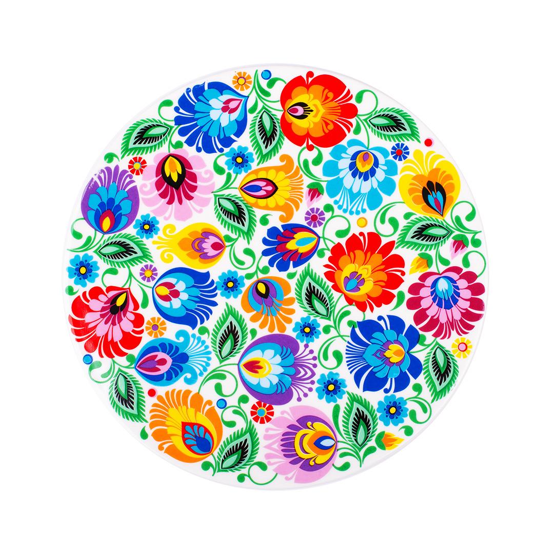 PODKŁADKA CERAMICZNA POD GARNEK FOLK - WZORY ŁOWICKIE - BIAŁA FOLKSTAR