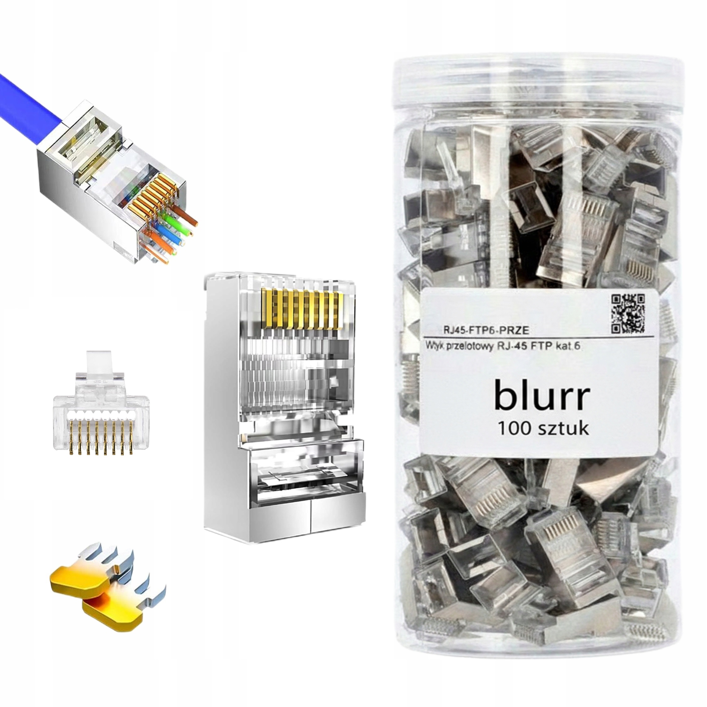Wtyk RJ45 Przelotowy Ftp Kat 6 Ekranowany Złącze Sieciowe Lan 100 Sztuk