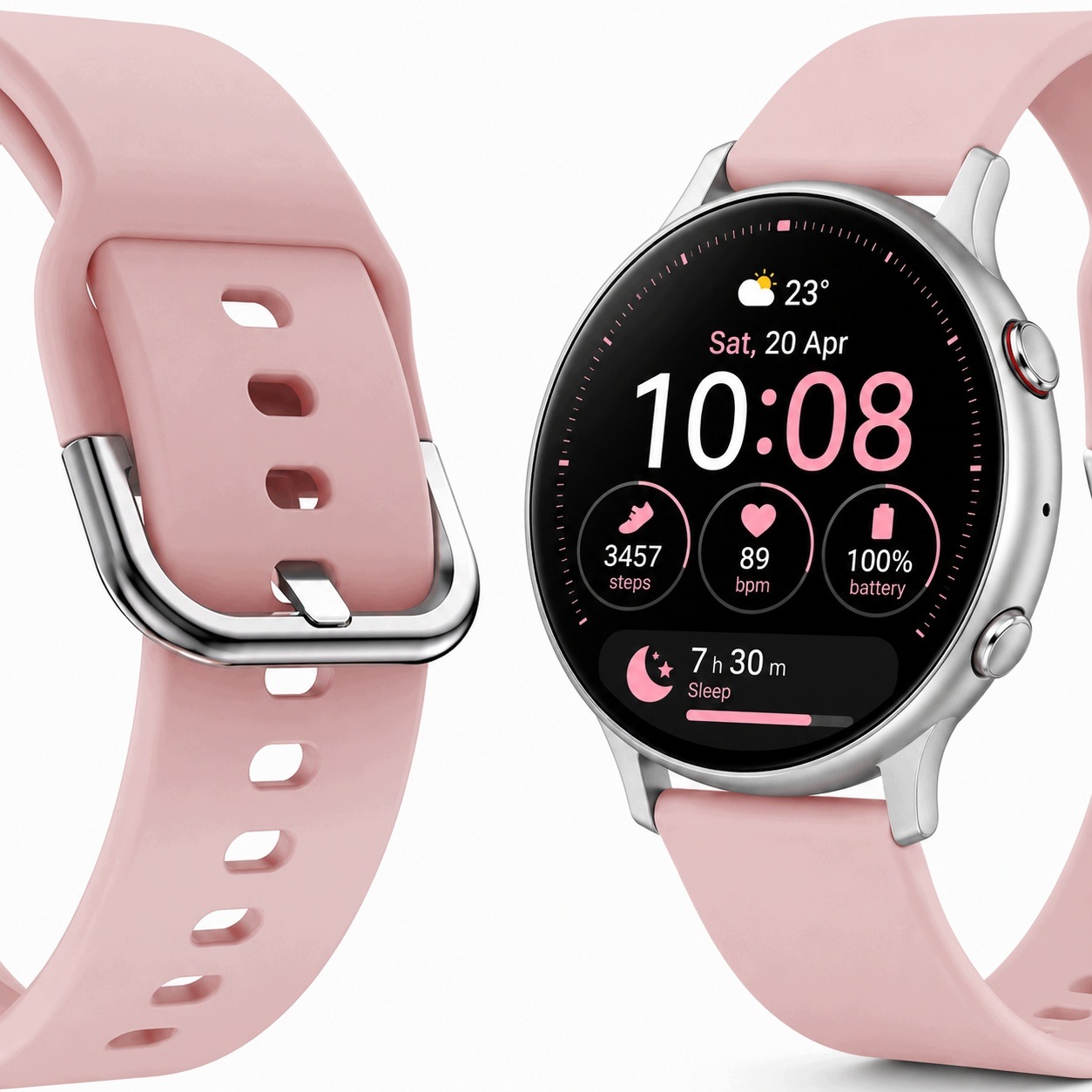 Pásek na hodinky 20 mm Ticco Univerzální silikon růžová spona stříbrná