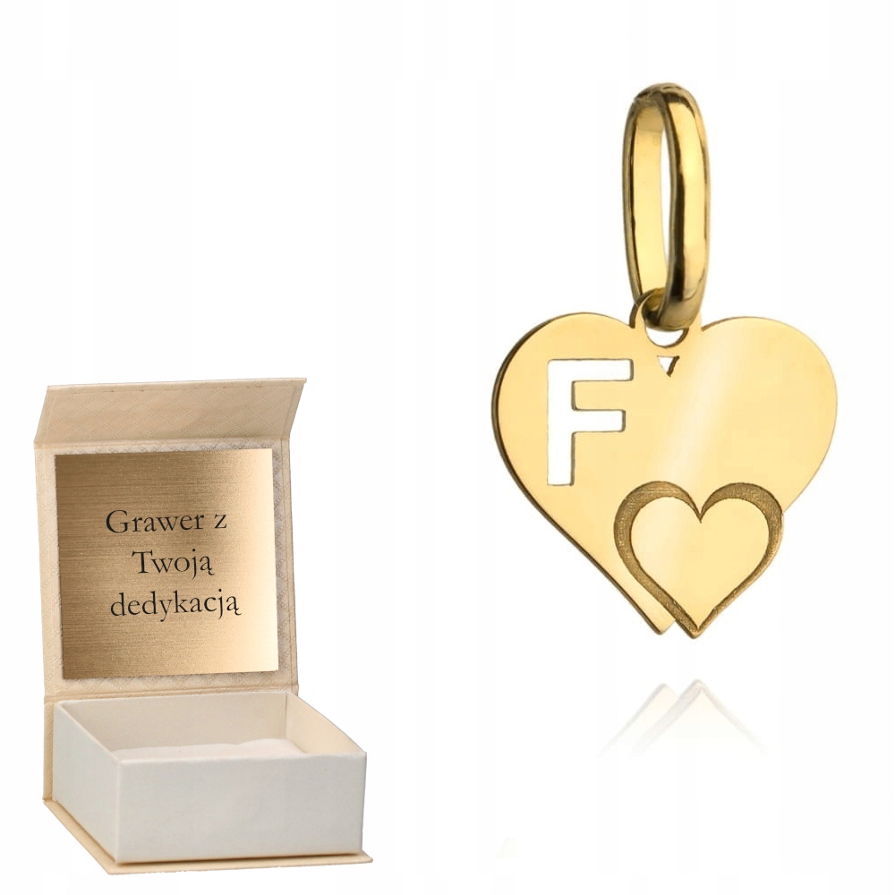 Zlatý přívěsek písmenko F se srdíčkem zlato ryzost 585 Gravírování