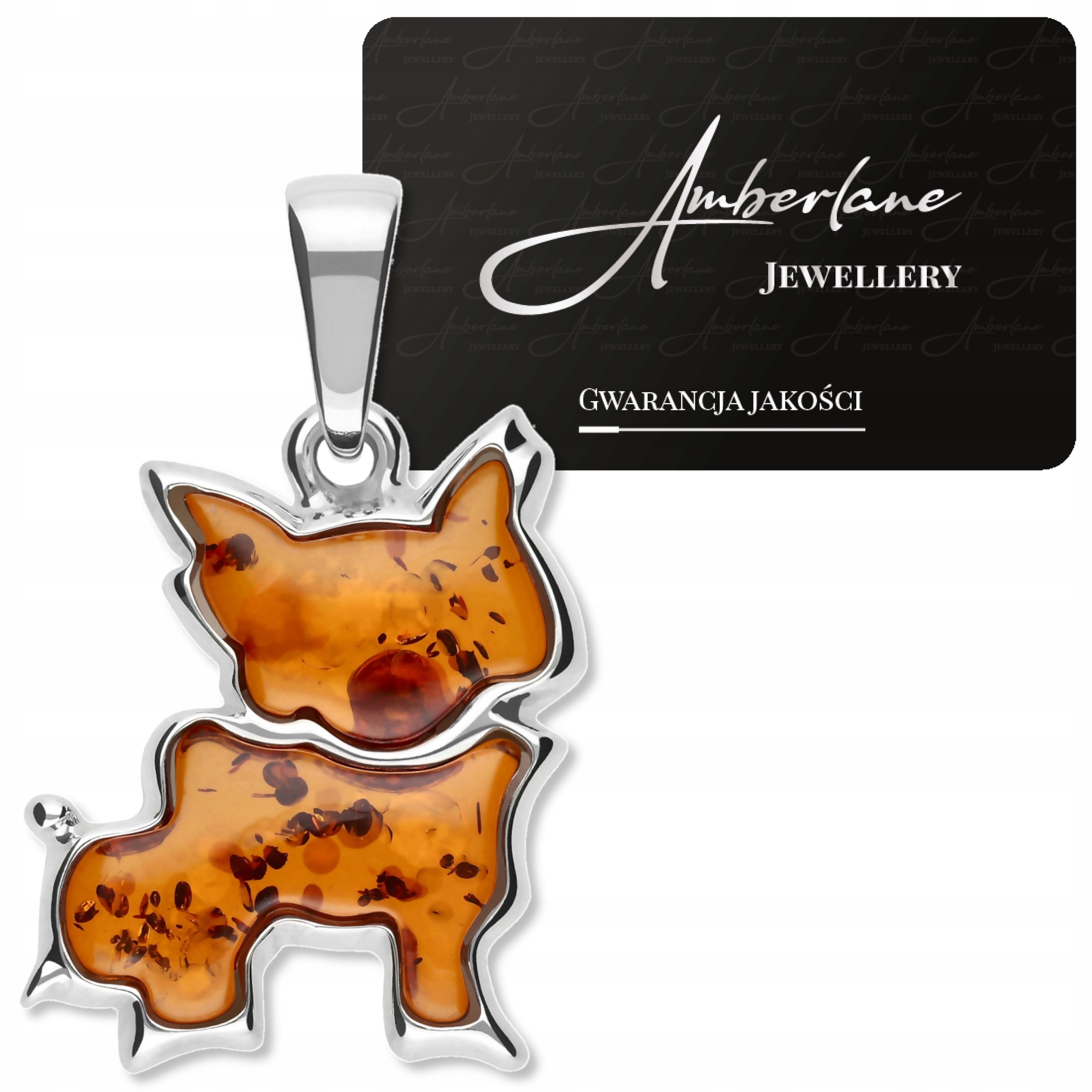 Stříbrný přívěsek Pes Buldoček z Koňakového Jantaru stříbro 925 malý
