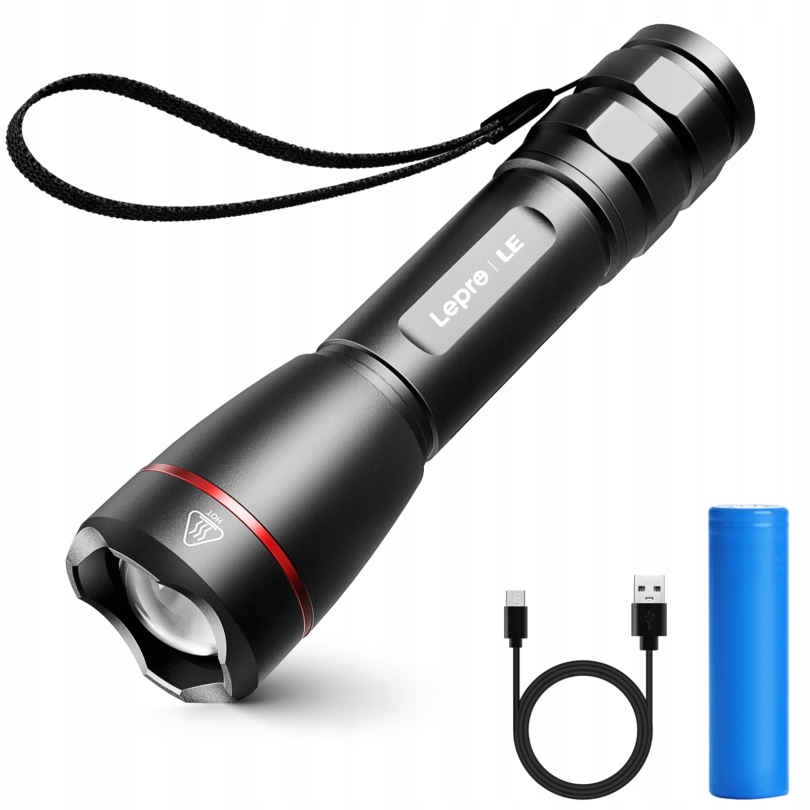 Latarka Led 1000LM 2200mAh Akumulatorowa Zoom 5 Tryby Usb Wodoodporny Lepro