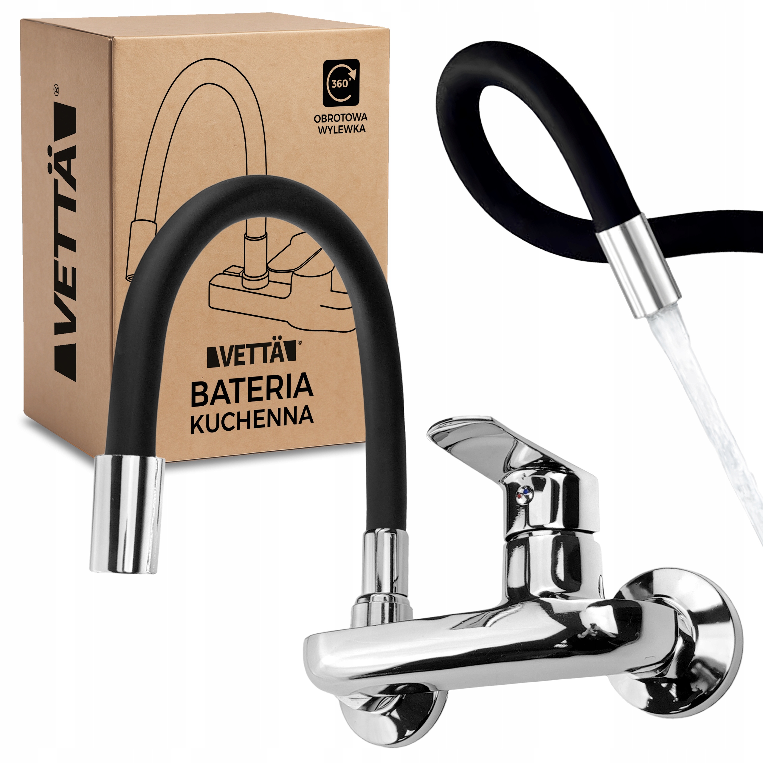 Klasyczna bateria kuchenna naścienna długa wylewka kran do umywalkowa wanna