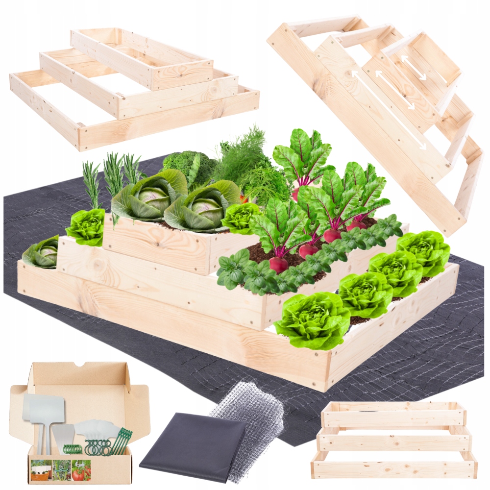 Kaskádový vyvýšený záhon nastavitelný dřevěný zeleninový záhon 27x90x90