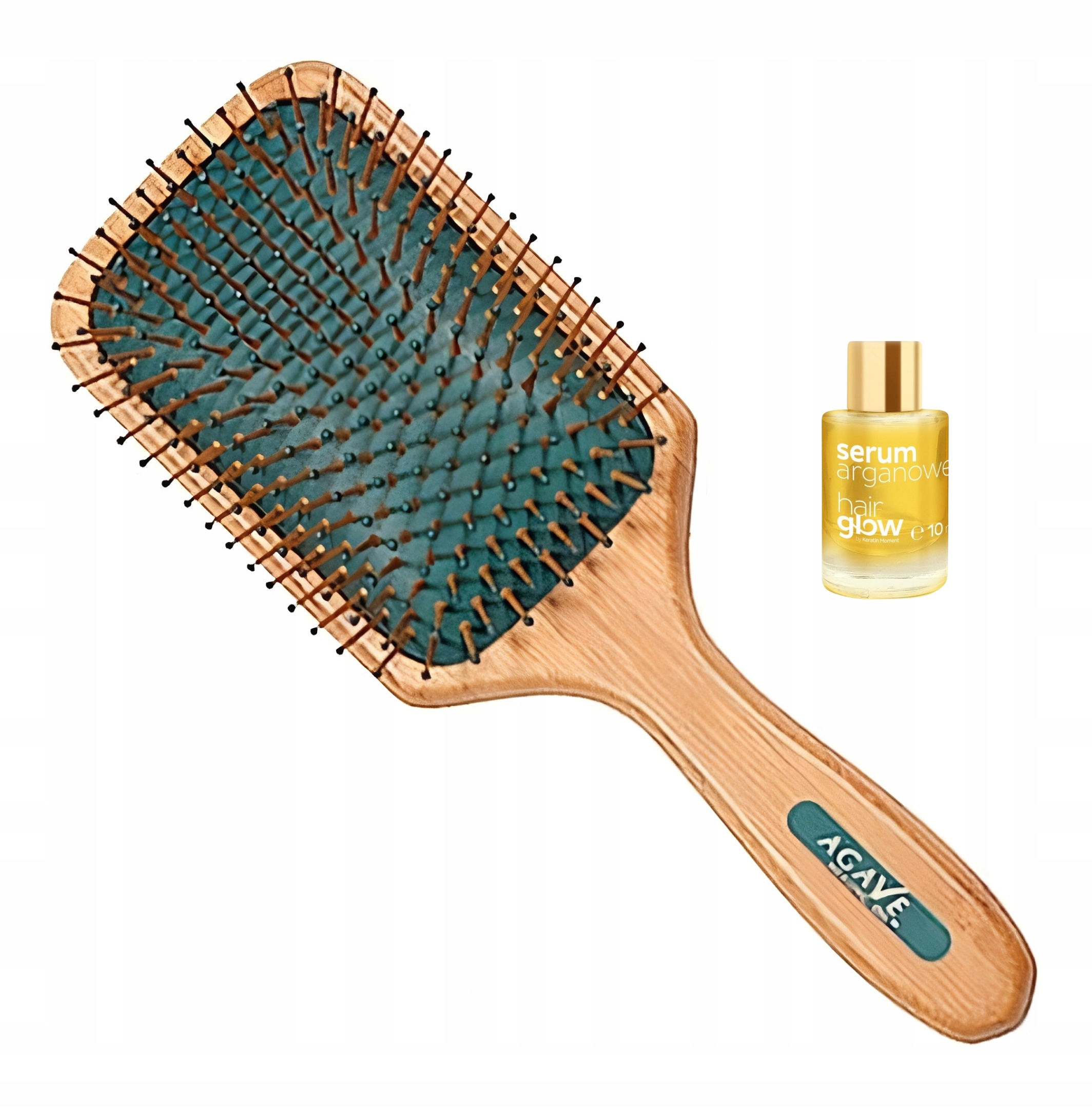 Agave Antystatyczna Szczotka Bambusowa drewniana+ Olejek Uv 10 ML