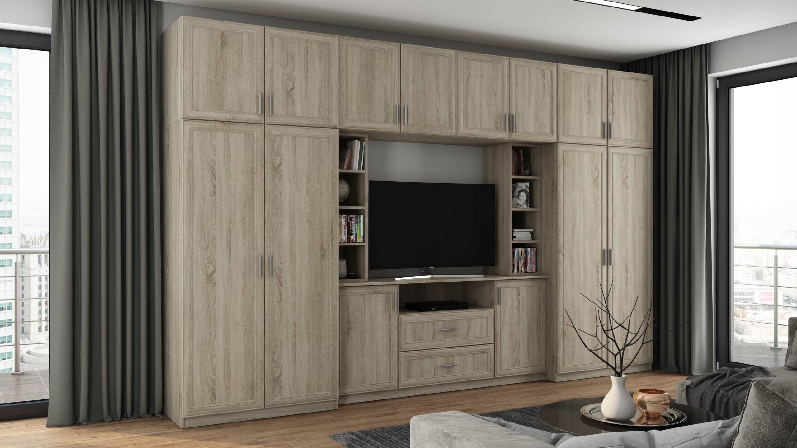 

Meblościanka 380 cm dąb sonoma do salonu premium