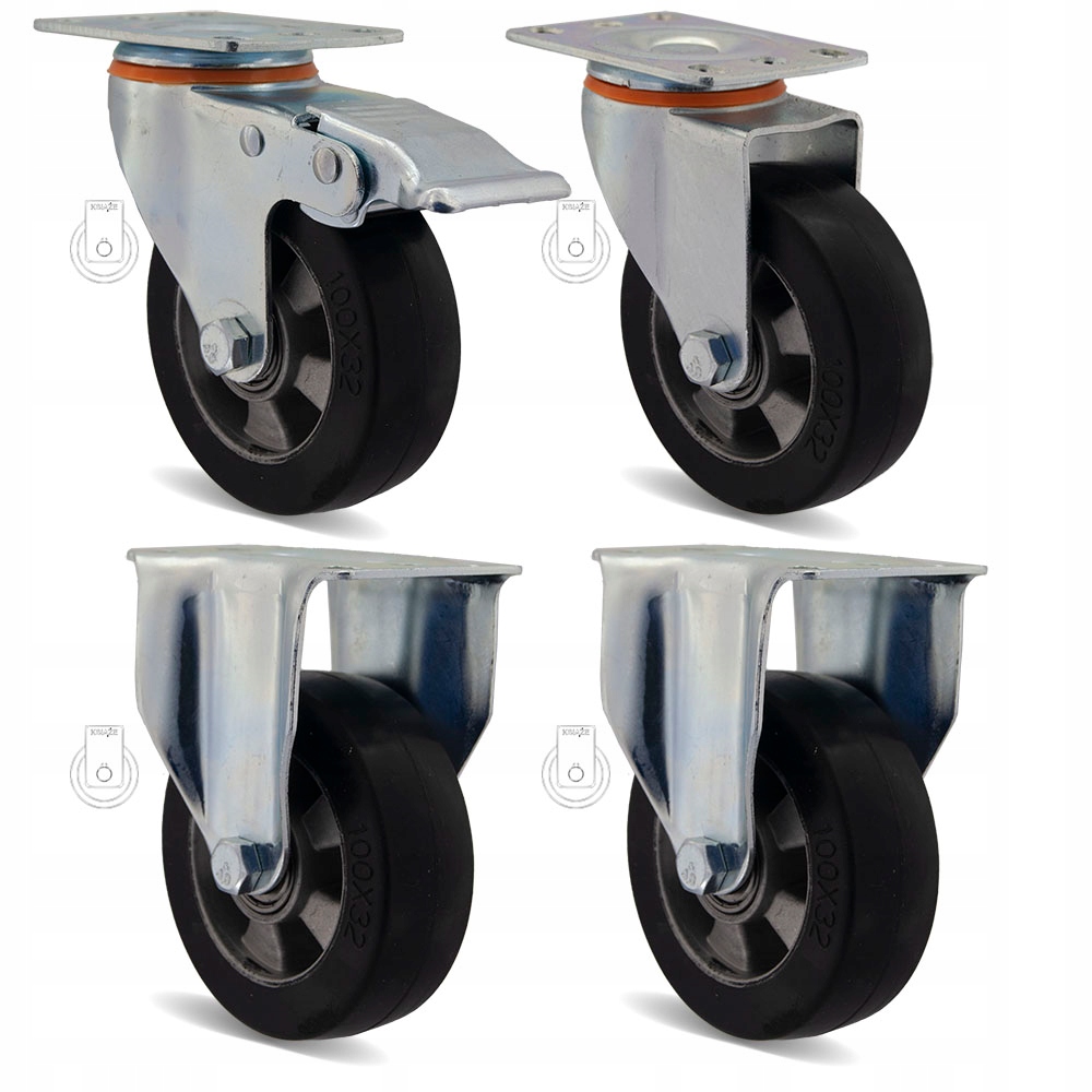 123HALGE100K2 Kolečko fi 100 vozík komplet 4 ks