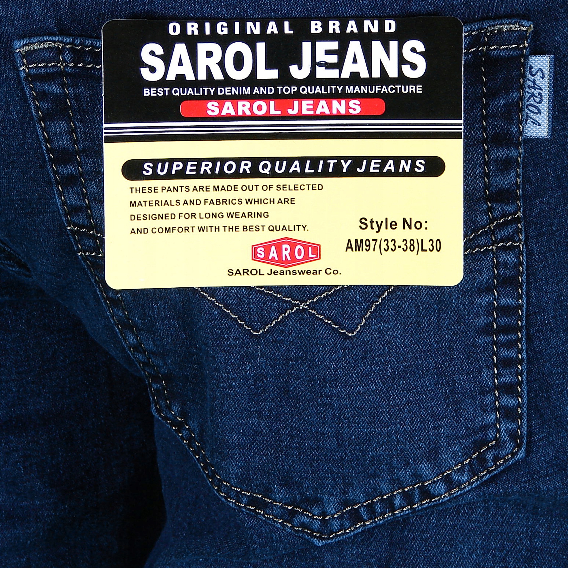 SPODNIE MĘSKIE JEANS SAROL W34 L 32 90-92 cm Odcień granatowy