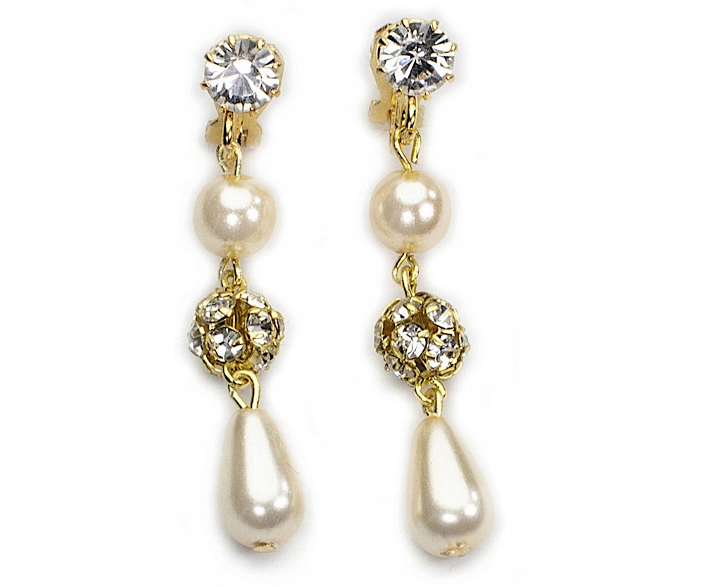 

Złote Klipsy Uszy Perły Royal Ecru Kiara Swarovski