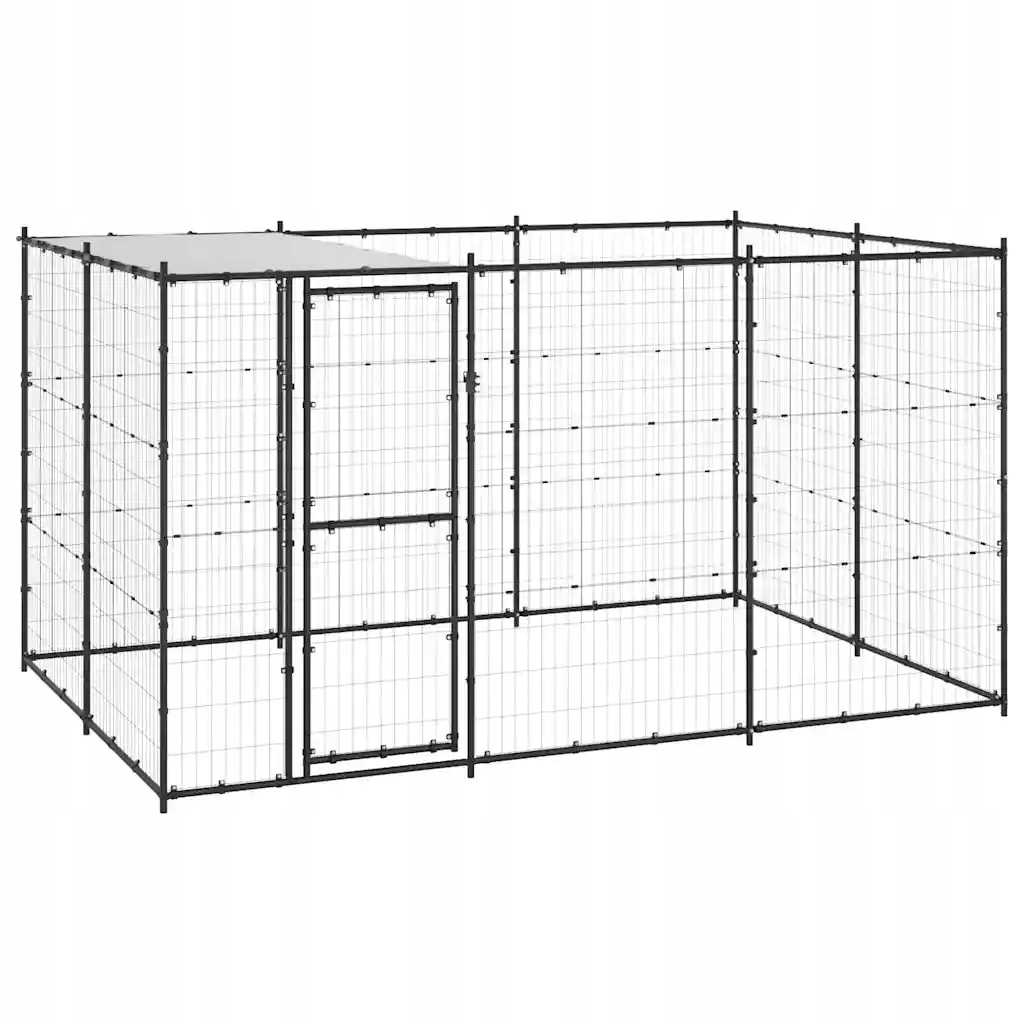 Levně Venkovní psí kotec se střechou ocel 7,26 m² Černý 3082293