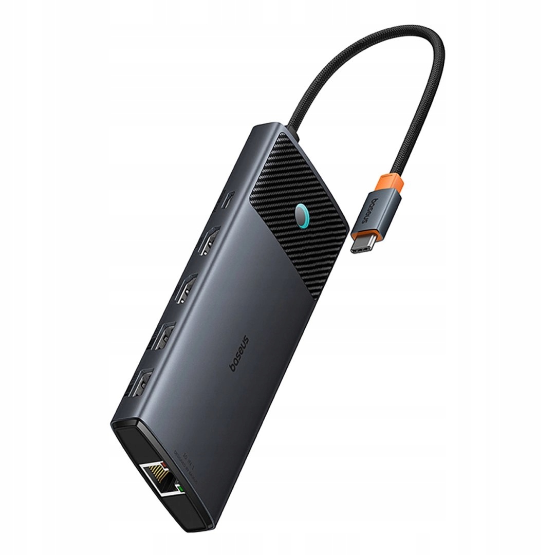 Hub Usb-c Baseus Metal Gleam II 10w1 Hdmi Usb-a Usb-c RJ45 Sd/tf szary