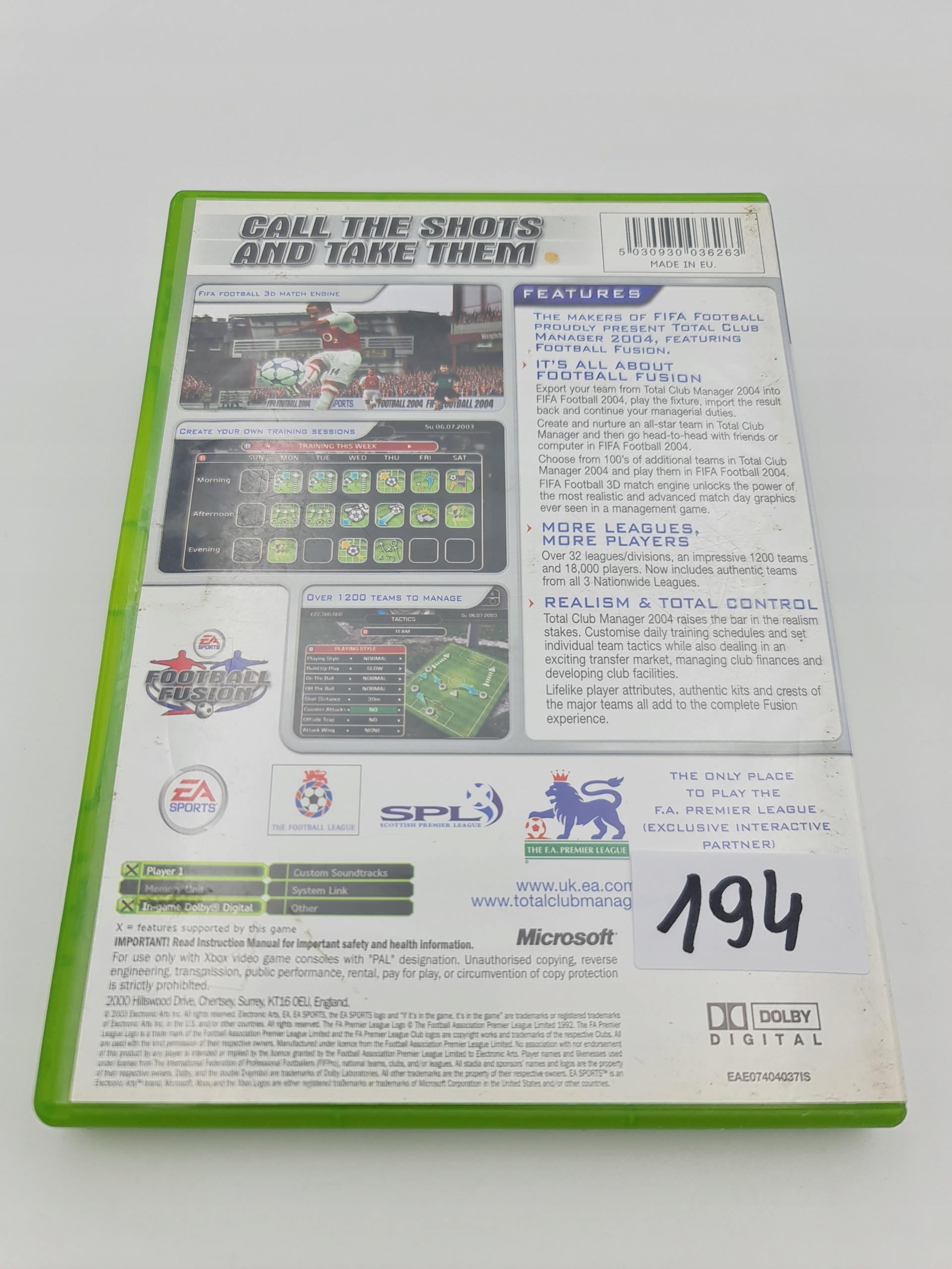 XBOX TOTAL CLUB MANAGER 2004 Platforma Xbox