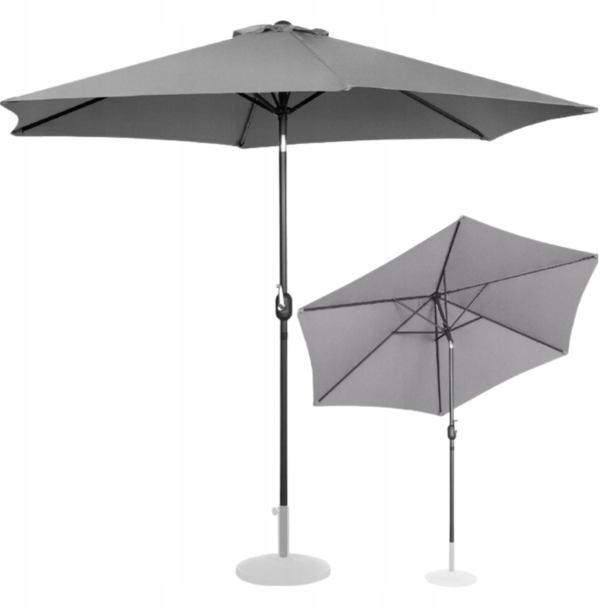 Okrúhly Záhradný Slnečník s kľukou, priemer 300 cm, sivý, balkónový, výklopný, veľký
