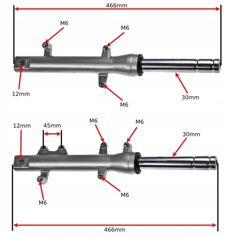 Tlmiče predné lagy rúrky Kolobežka 2T 4T dĺžka 46,6cm, priemer 30mm pár