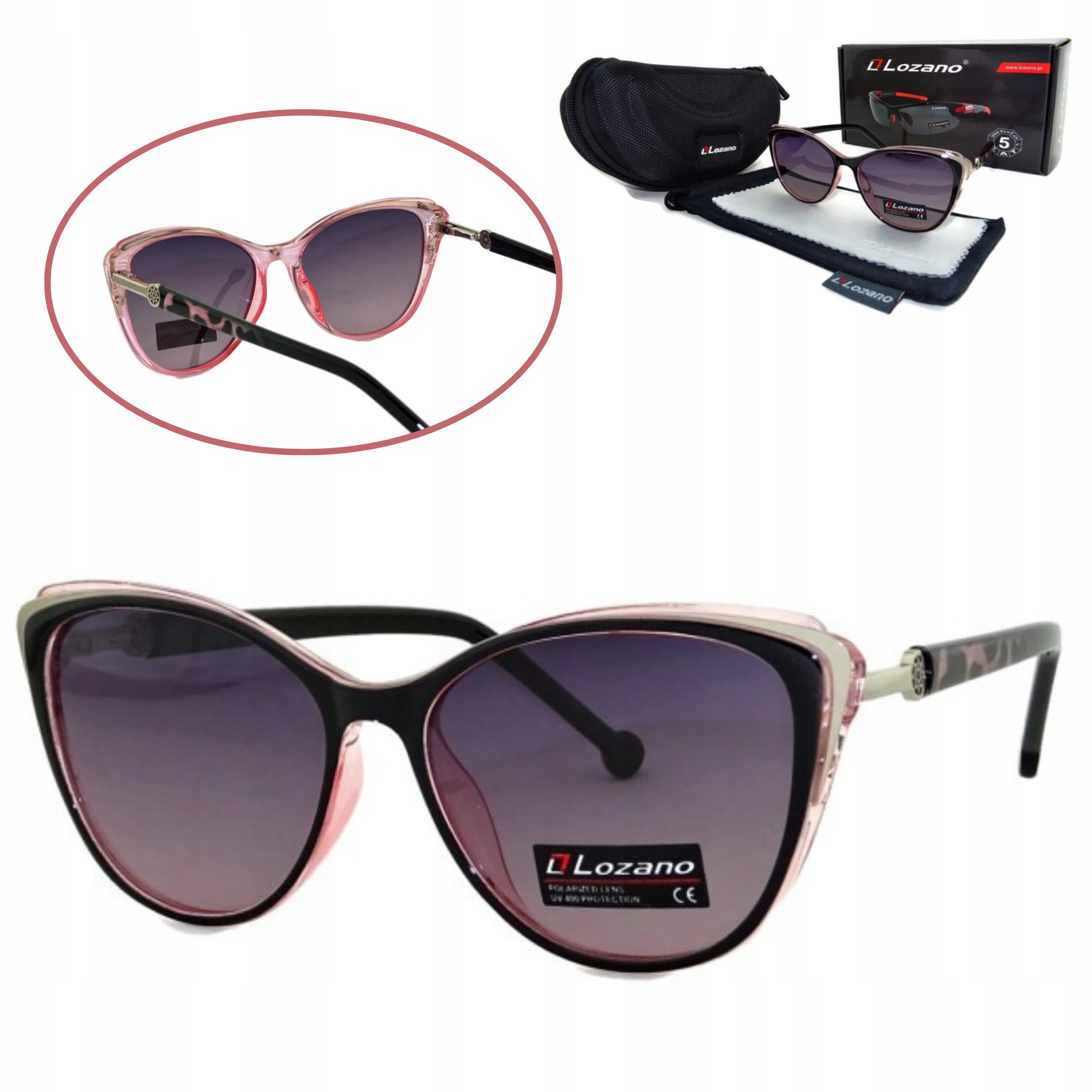 Okulary Polaryzacyjne Damskie Lozano Czarno-różowa Panterka Premium