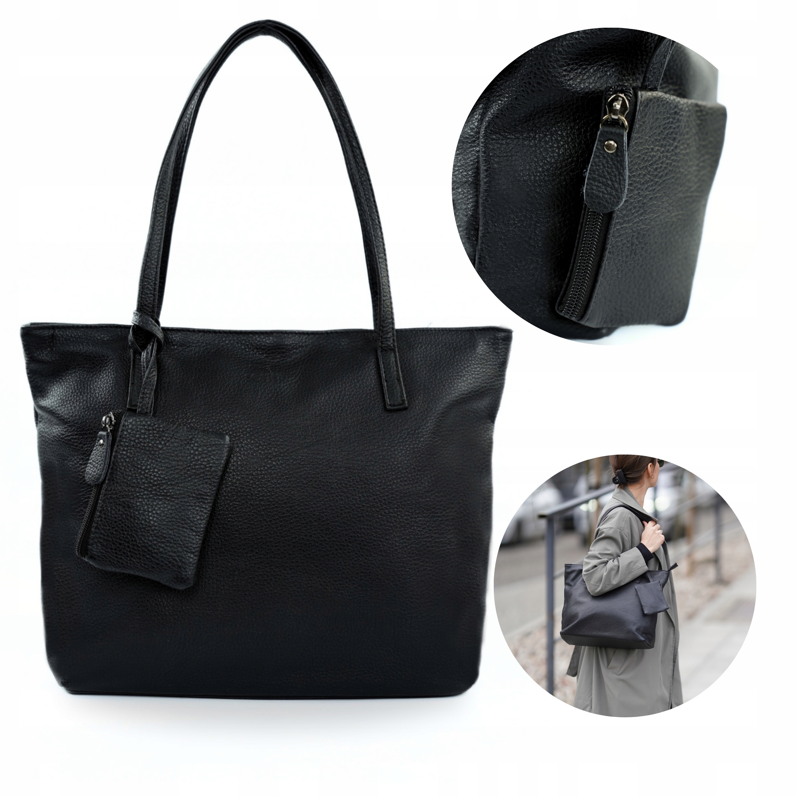 Dámská kožená kabelka Černá taška přes rameno kožená Shopper velká Solier