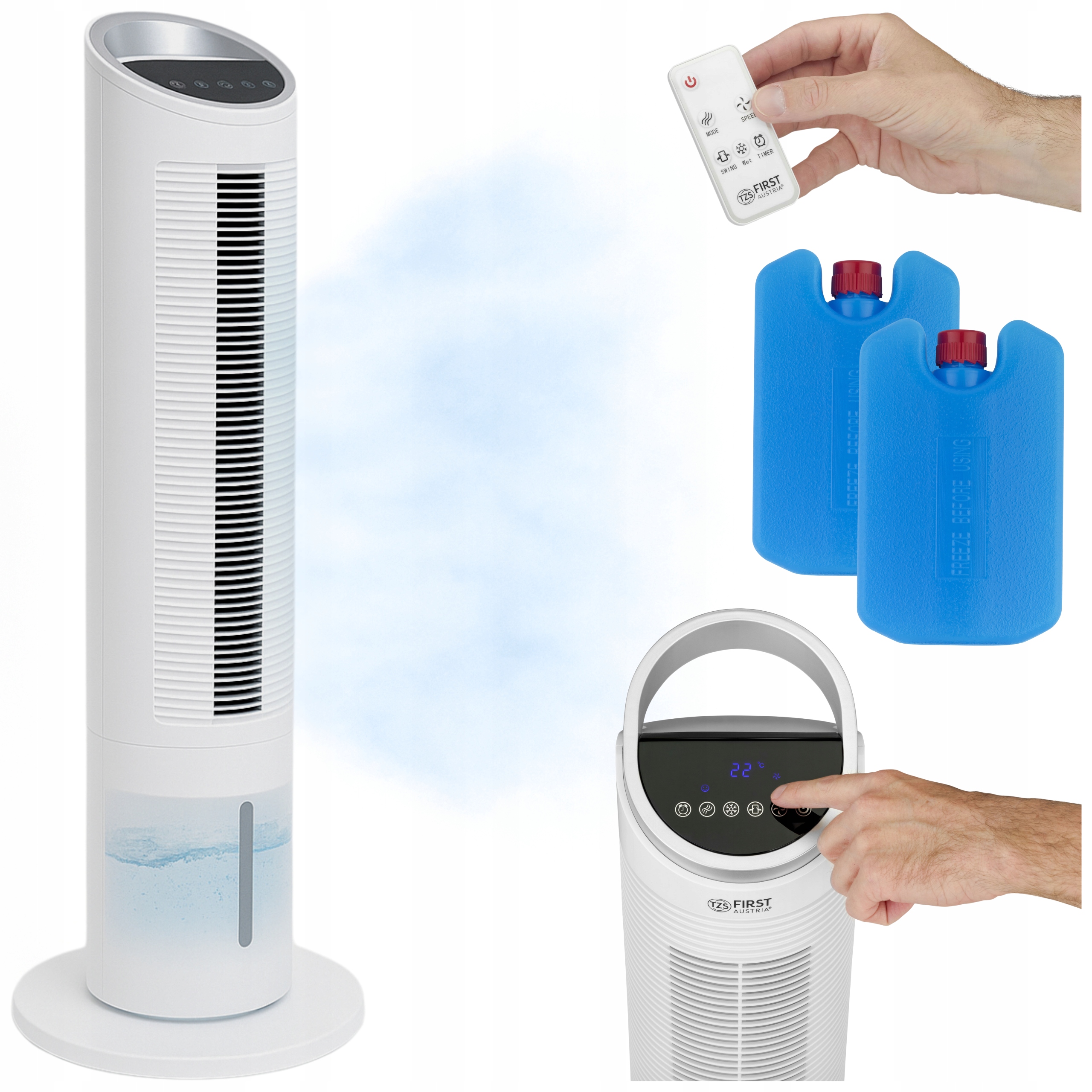 Stĺpový podlahový ventilátor s vodným chladením a diaľkovým ovládaním First Austria