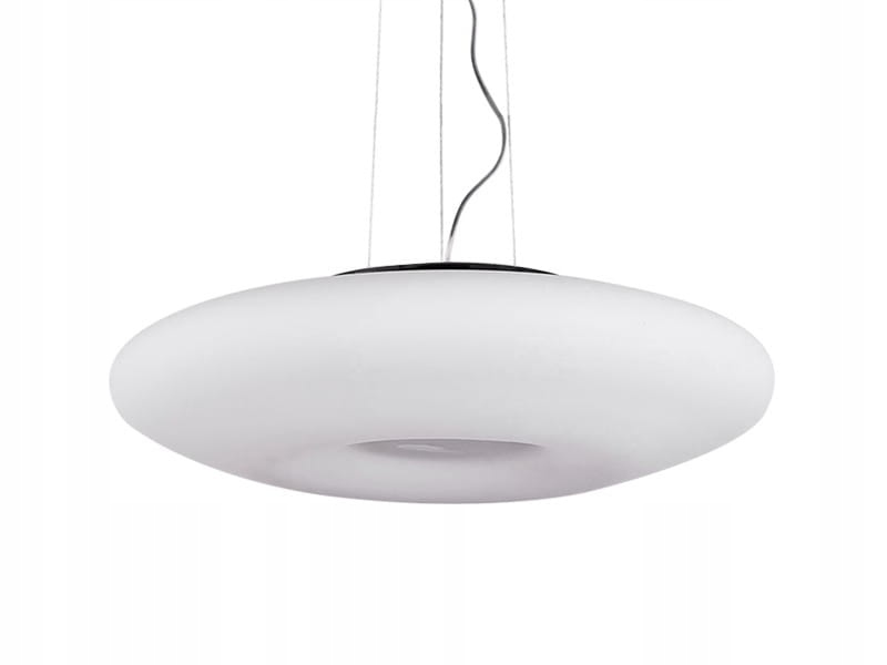 Biała lampa wisząca z okrągłym, płaskim szklanym kloszem 4xE27 Azzardo