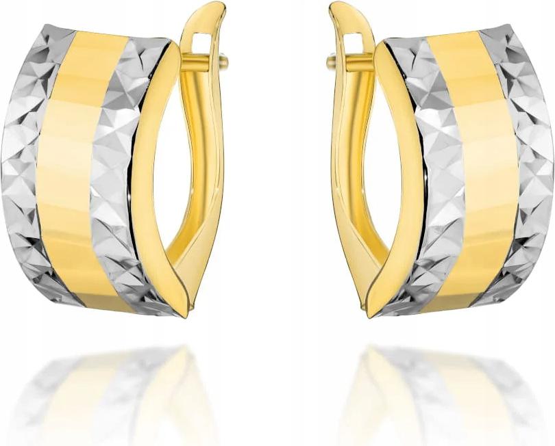Náušnice 585 široké s diamantováním ve dvou barvách zlata krásné 14k