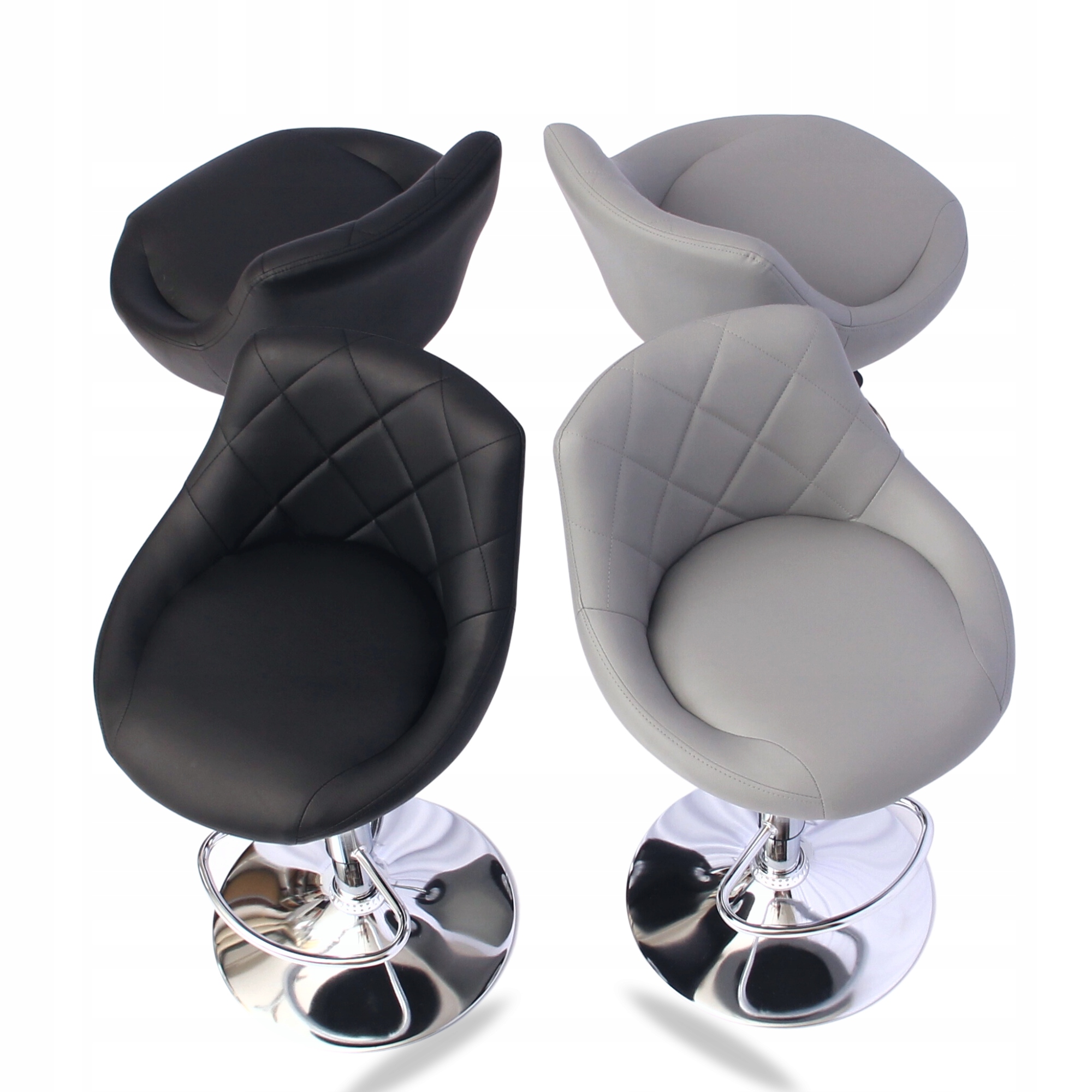 2x Hokery Krzesła Barowe Skóra Pikowane Skóra Ekologiczna Szare Regulowane Informacje dodatkowe oparcie tapicerowane siedzisko