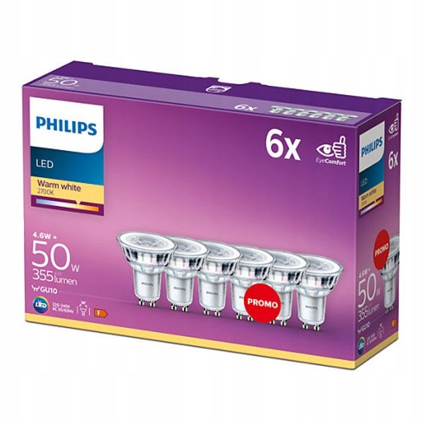 Lamps Led GU10 4.6W 355Lm warm white Non-dimmable Spot (set of 6 žiaroviek)