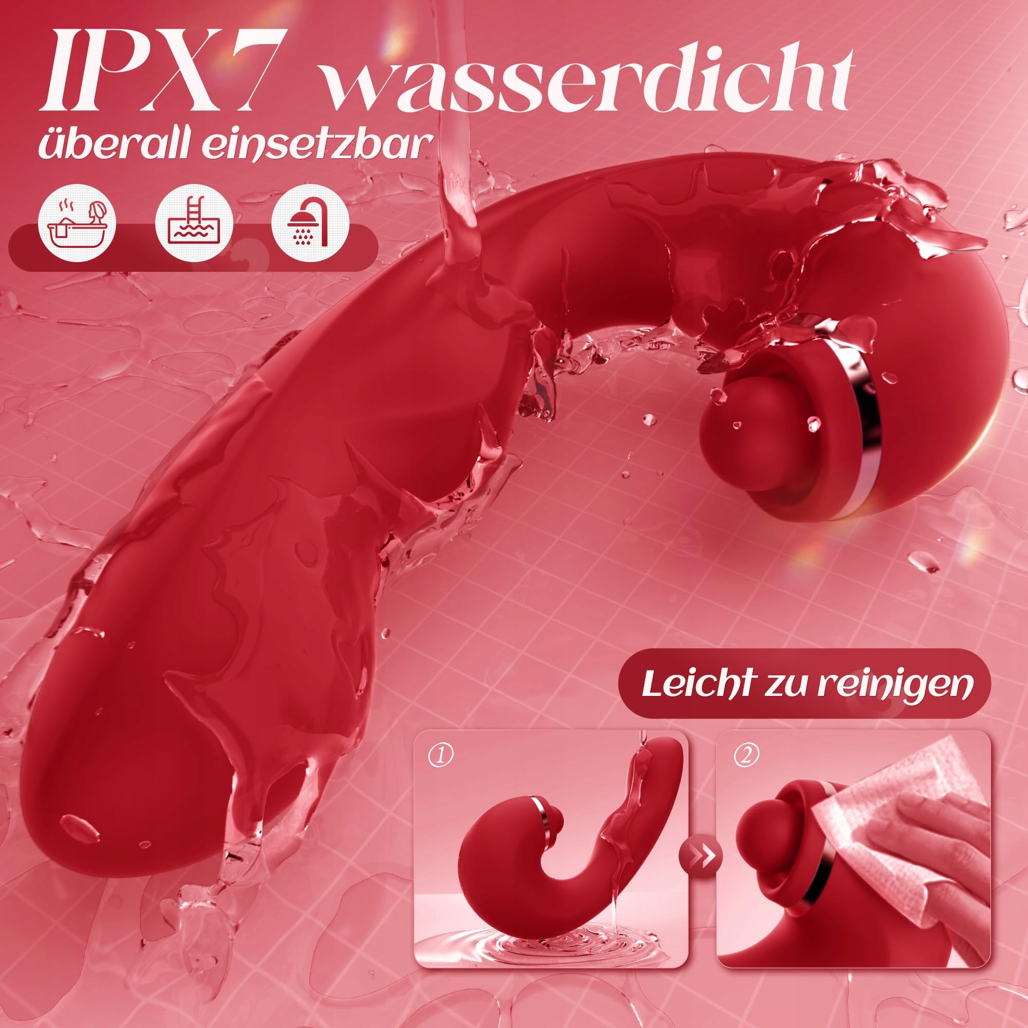 DILDO PULSACYJNY Dla Kobiet Klitoris G-Punkt Cichy Wibrator Czerwony — miniatura 6