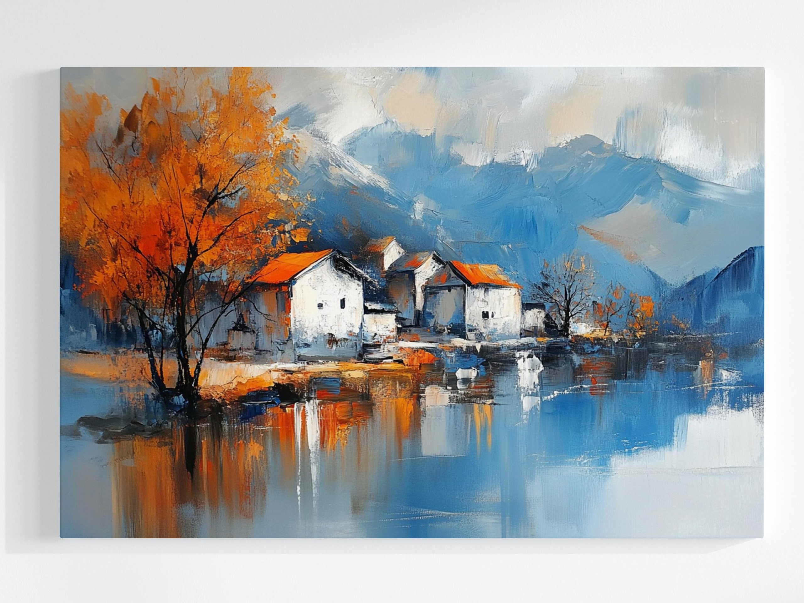 Obraz Na Plátně Canvas Krajina Hory Jezero Město Vesnice Podzim 120x80