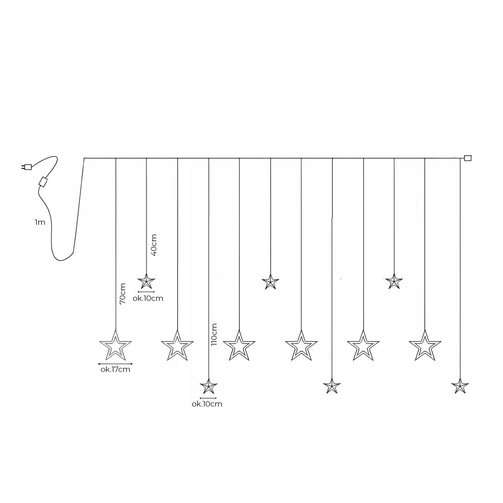 GWIAZDKI CHOINKOWE LED WISZĄCE GIRLANDA LAMPKI ŚWIĄTECZNE KURTYNA LED Kolor lampek niebieski