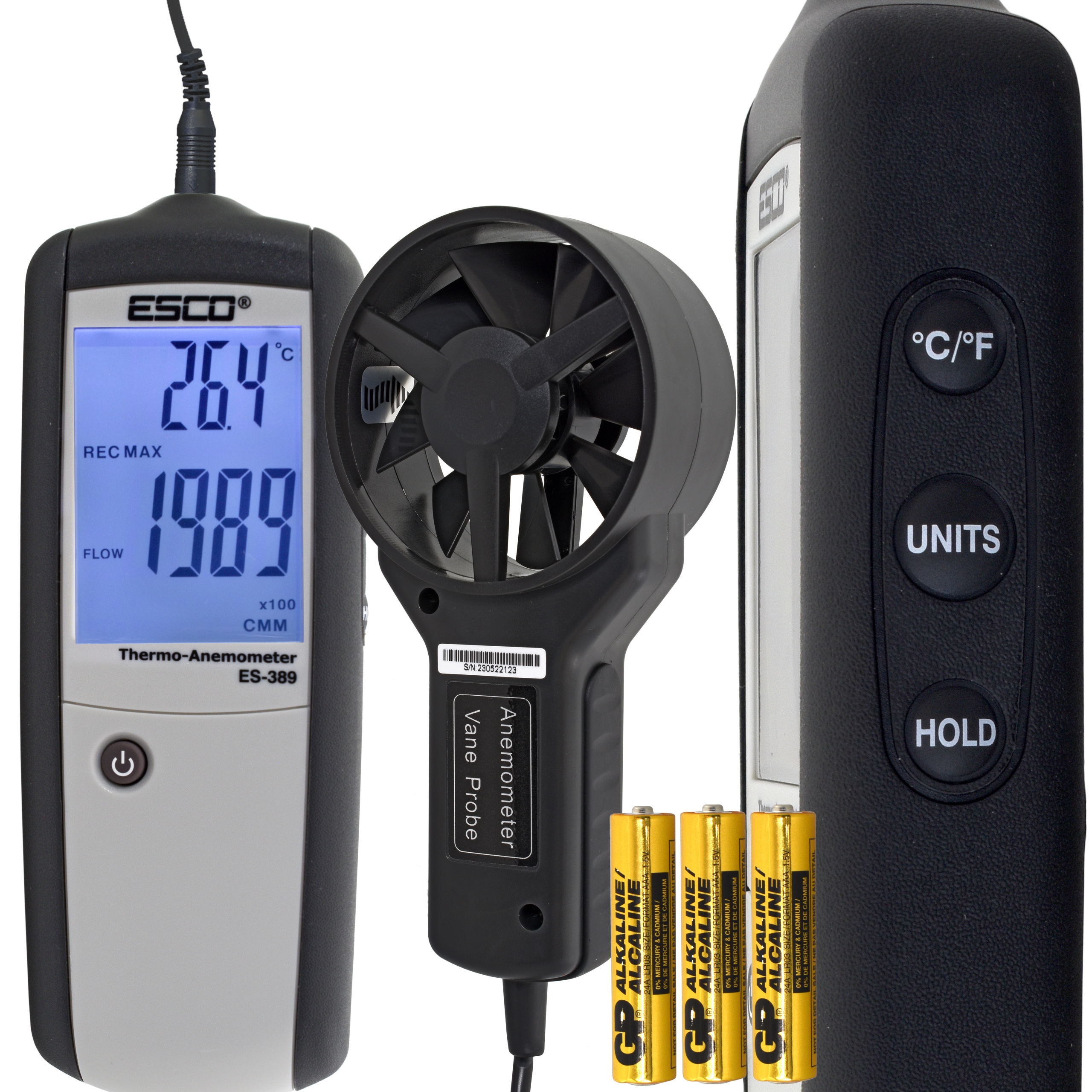 Anemometr měřič rychlosti větroměr výdej m3