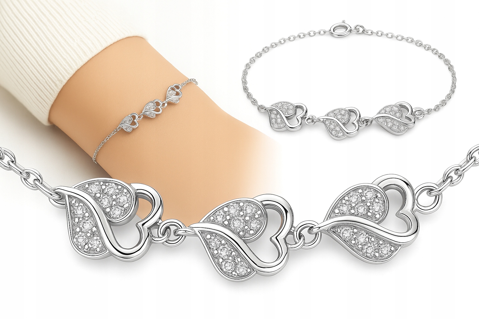 Dámský Stříbrný Náramek Na Ruku Celebrity Srdce Rhodiované Stříbro