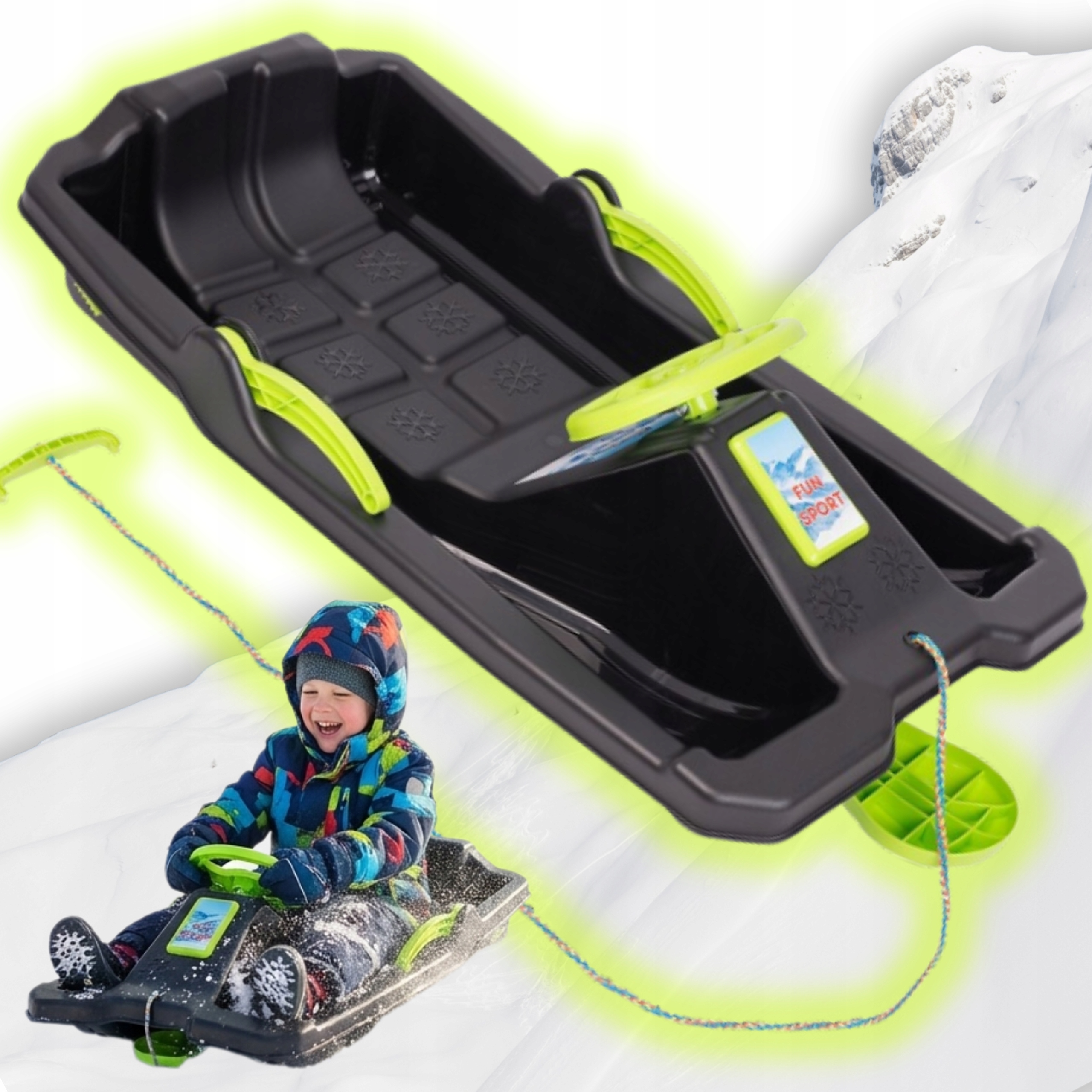 Sanki Z Kierownicą I Hamulcem Bobslej Ślizg Kontrolowana Zabawa Na Śniegu