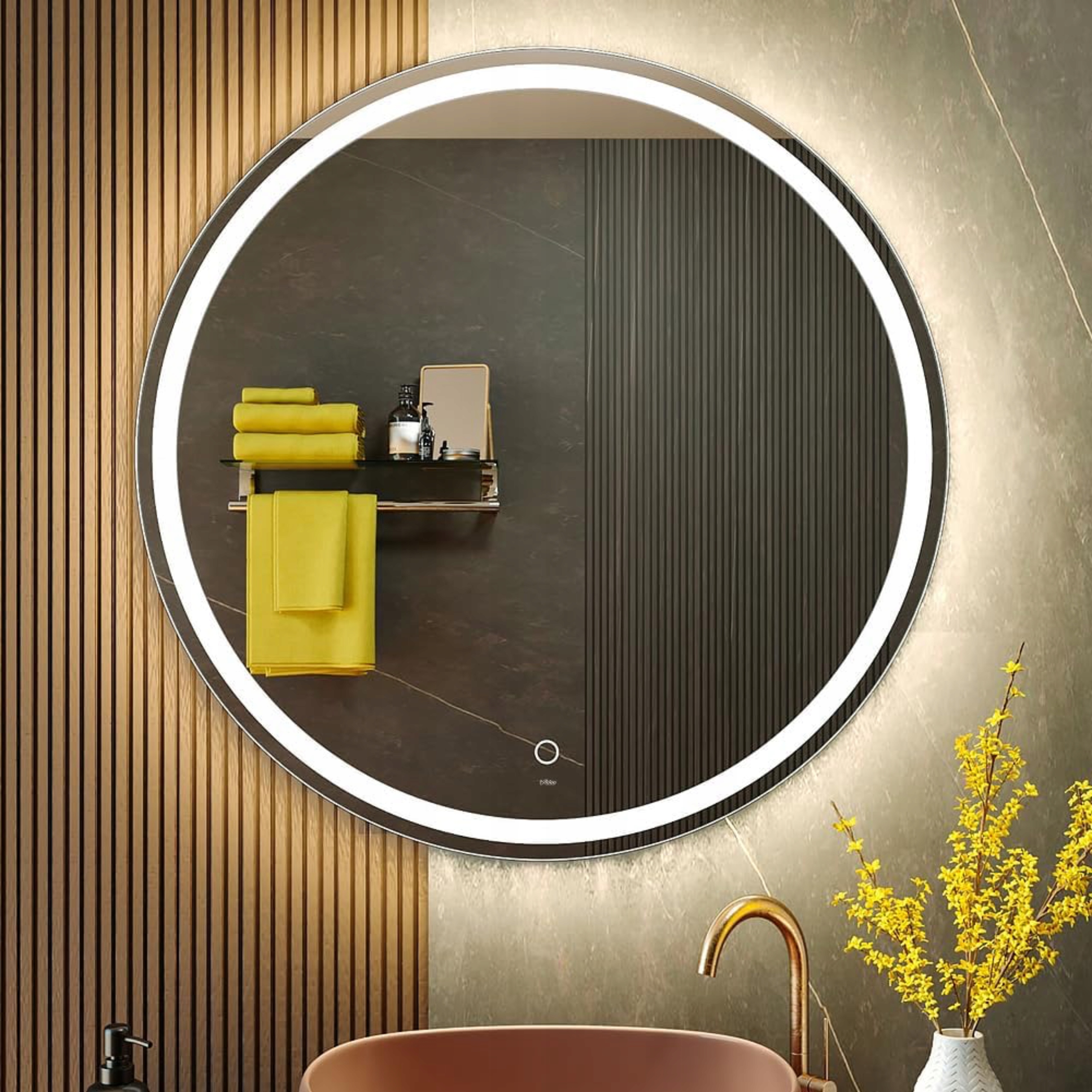 Okrúhle kúpeľňové zrkadlo Led 80 cm s antiparným dotykovým stmievačom
