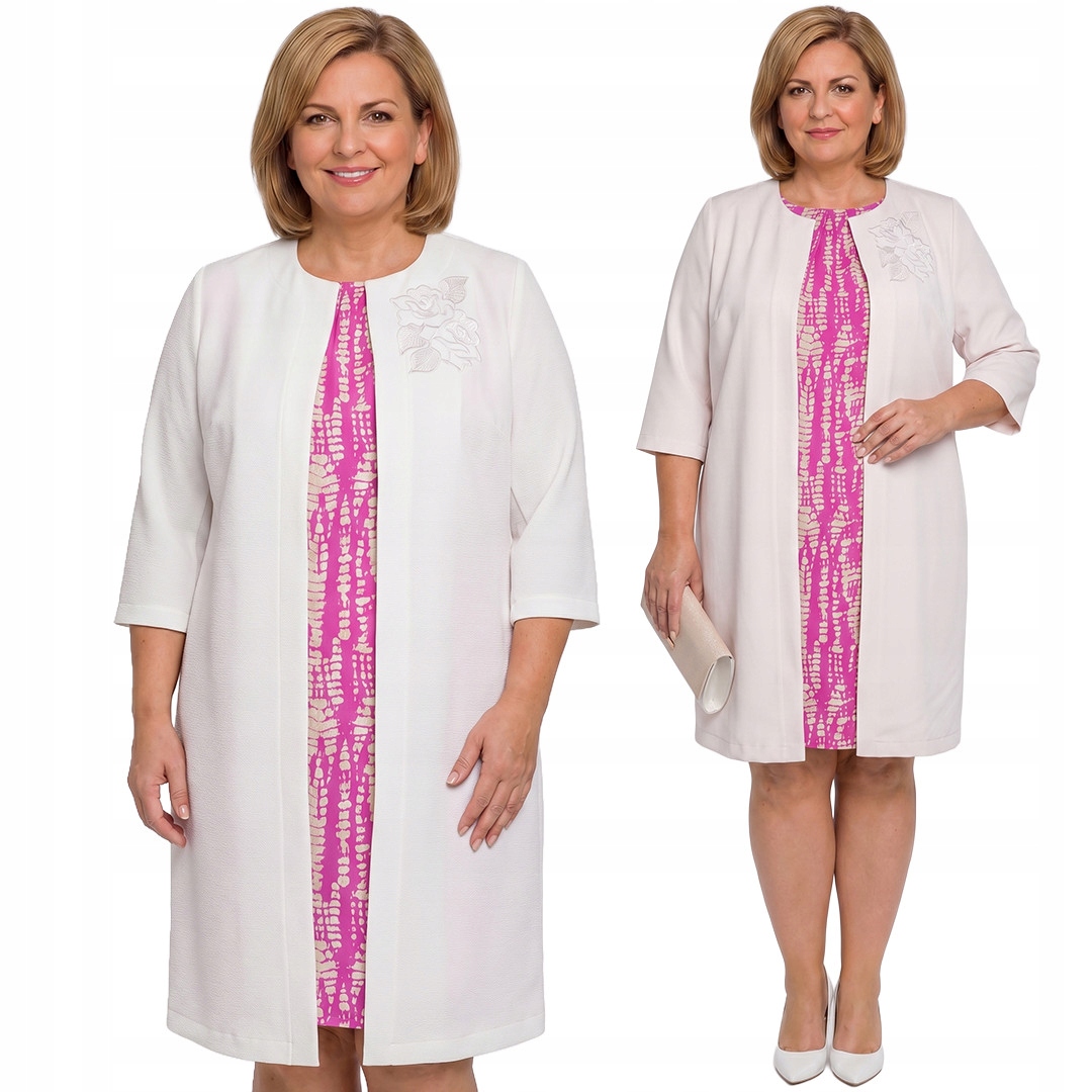 Krémový kabát s květinovou aplikací plus size velikost 56