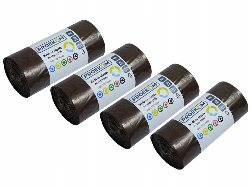 

Worki do segregacji śmieci 60L x 80 sztuk brązowe