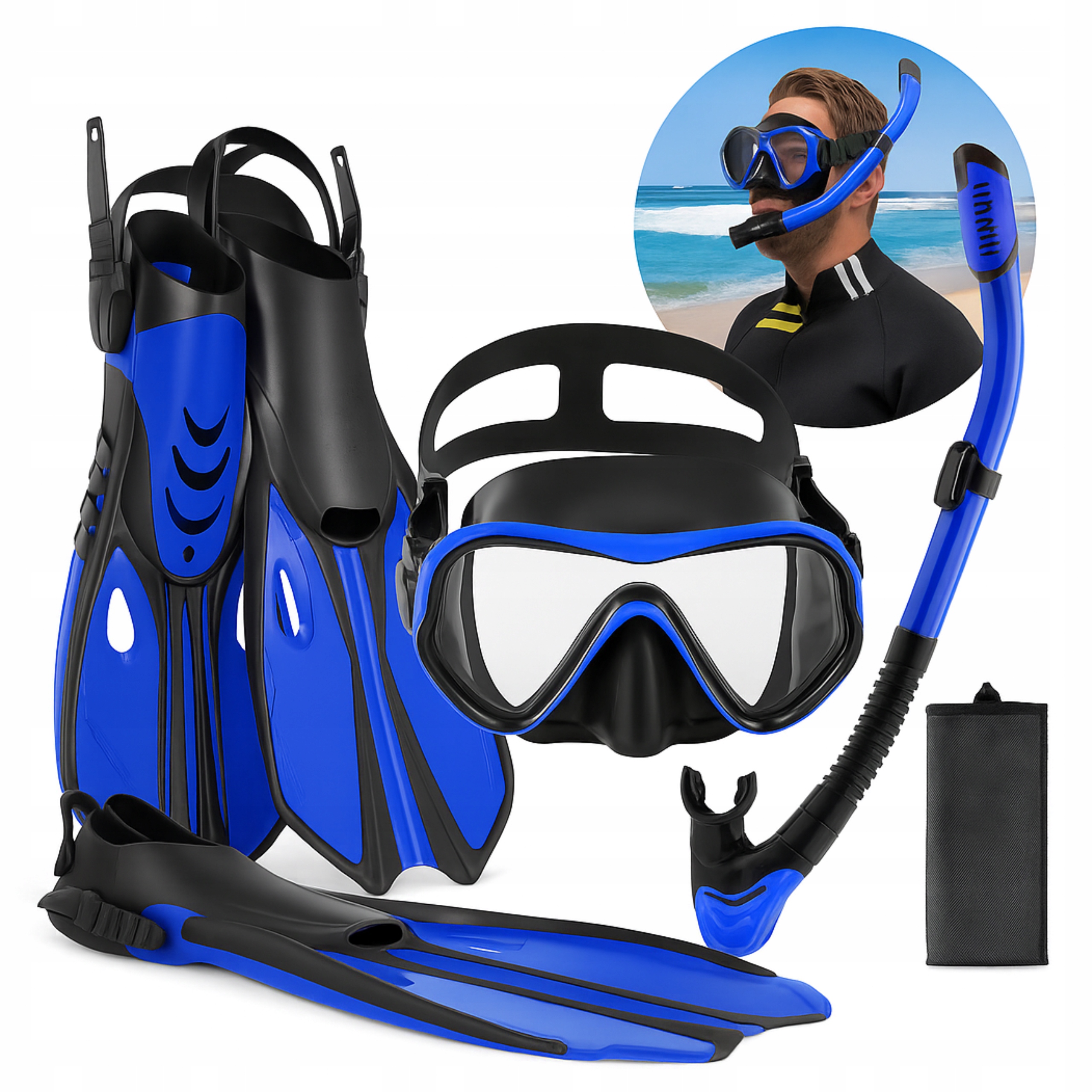 Zestaw Do Nurkowania Maska Z Rurką Płetwy Snorkeling Do Pływania r. 38-42