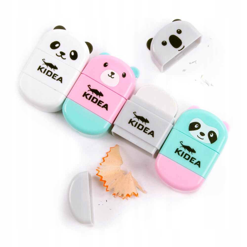 2 w 1 temperówka z pojemnikiem i gumką Kidea miś Rodzaj manualna pojedyncza z pojemnikiem