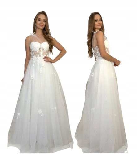Estella Bílá Dlouhá Tylová Princezna Šaty s Gipiurou svatební S