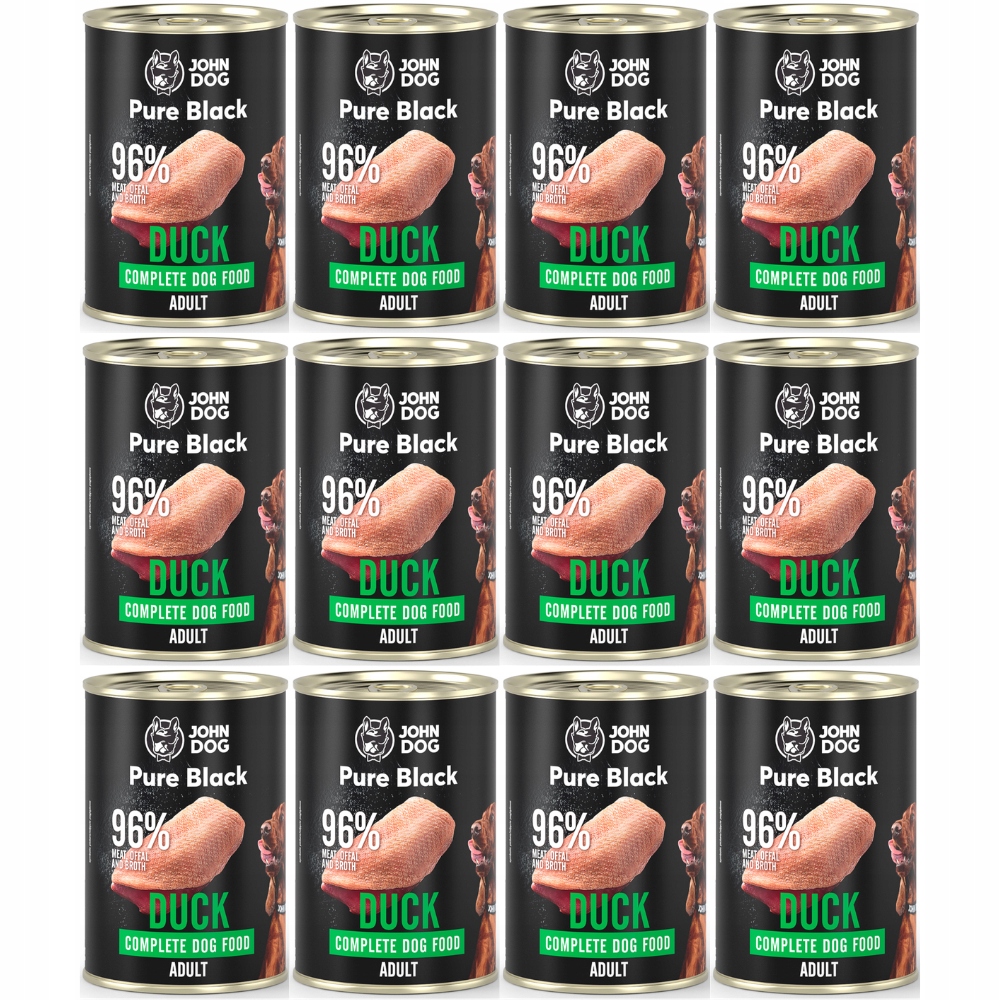 Karma mokra dla psa John Dog Pure Black Dorosły Kaczka Zestaw 12x400g