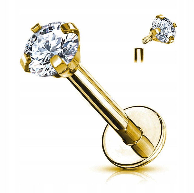 KOLCZYK LABRET ZŁOTY CYRKONIA TYTANOWY HELIX UCHO 1,2/4/3