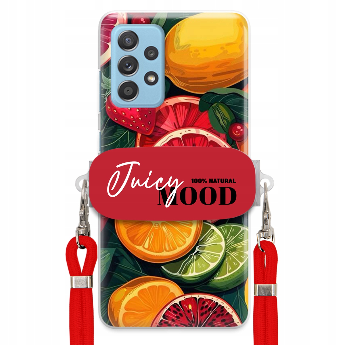 Puzdro pre Samsung A33 5G Červené Crossbody vodítko držiak Juice Mood Ovocie