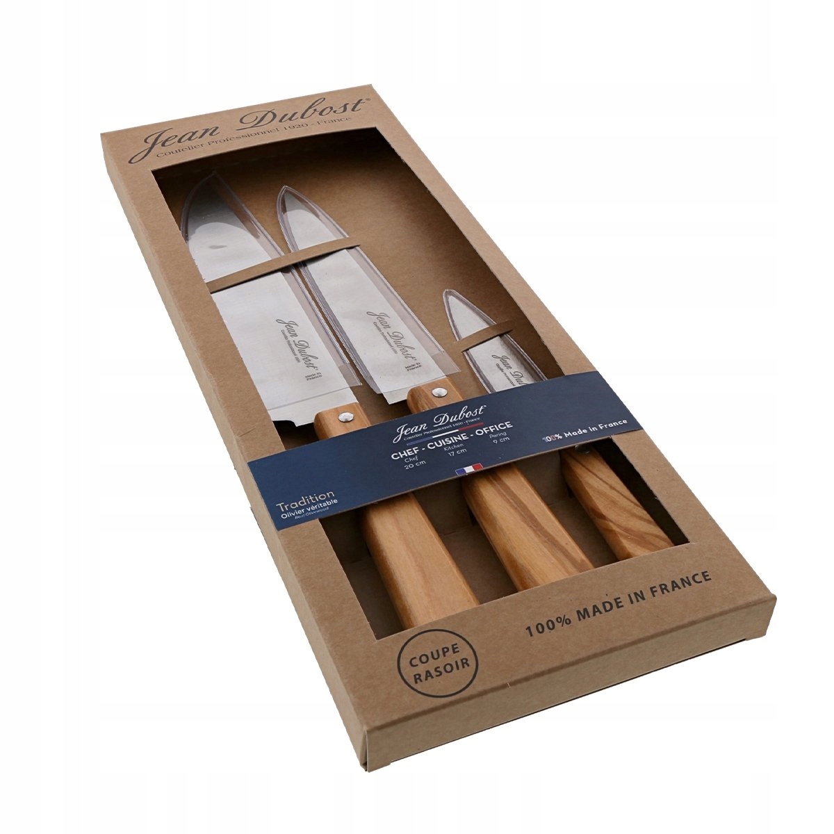 Sada 3 kuchynských nožov olivové drevo krabička L'elysee Jean Dubost