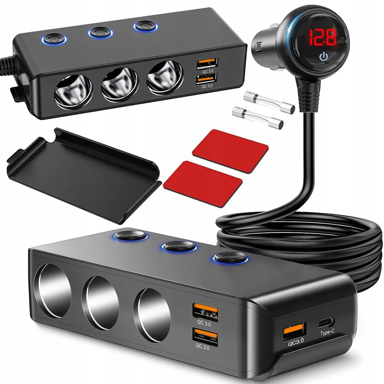 Rozdzielacz Gniazda Zapalniczki Ładowarka Samochodowa 12-24V 3xUSB Ubs-c Pd