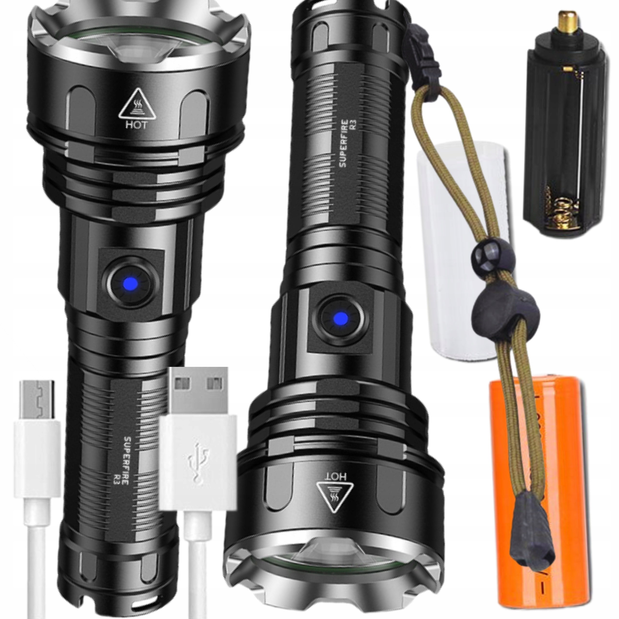 Výkonná Taktická Led Svítilna XHP90 Vojenský Zoom Cree Akumulátorová Reflektor