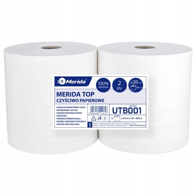 CZYŚCIWO PAPIEROWE TOP BIAŁE, 2-WARSTYŁ, ŚR. 28 CM, DŁ. 410 M, ZGRZEWKA 2 S