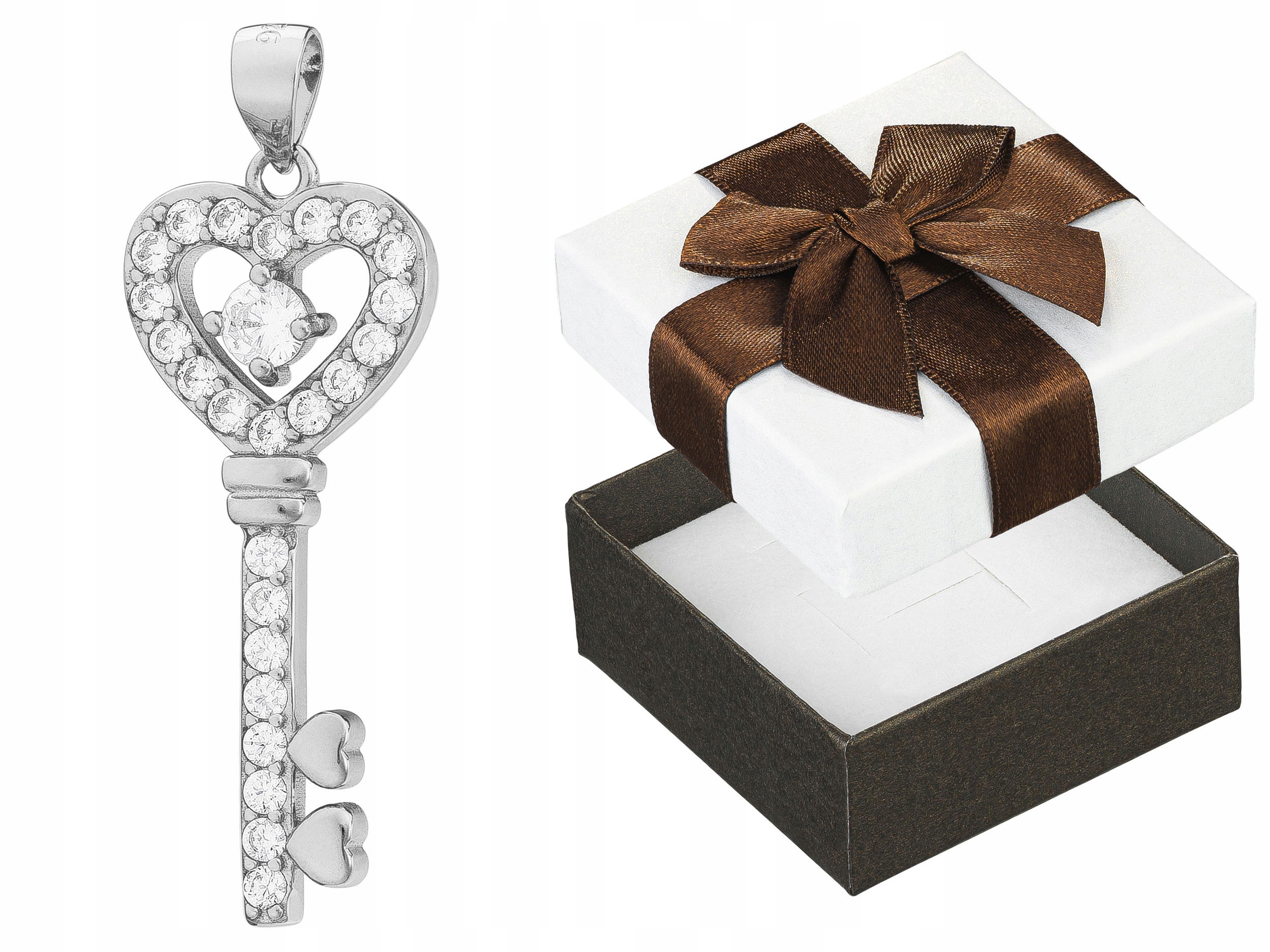 Stříbrný Přívěsek Klíč s zirkony Rhodiovaný dámský přívěsek Klíč 925