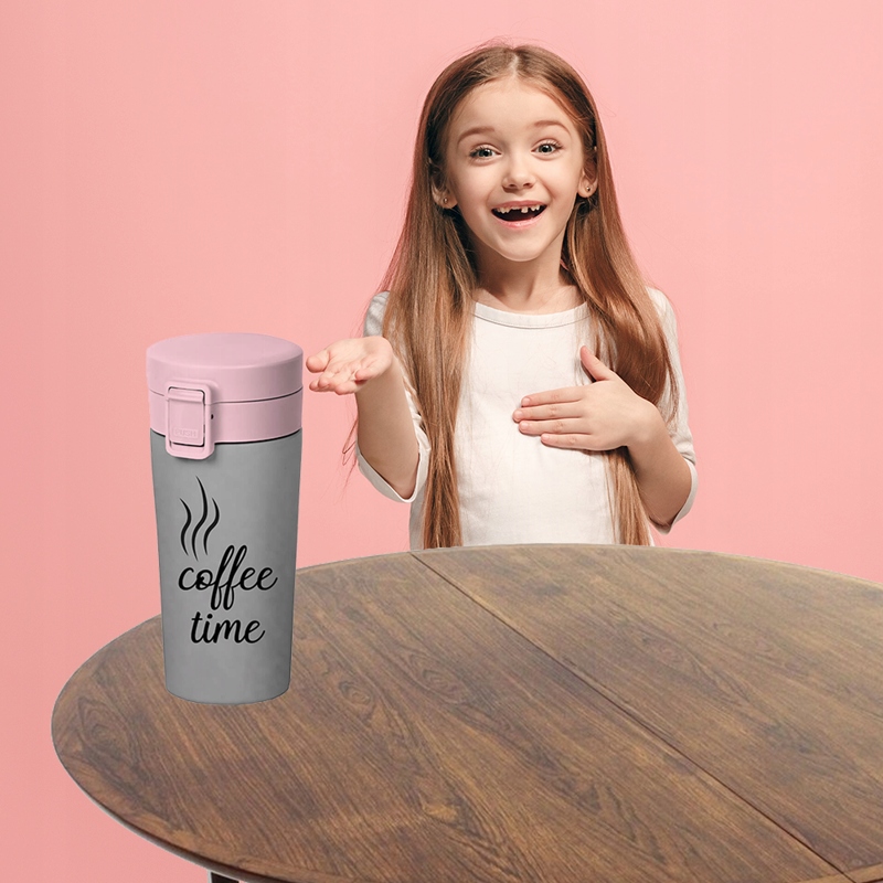 Kubek Termiczny Coffee Na Kawę Szaro Różowy Marka inna